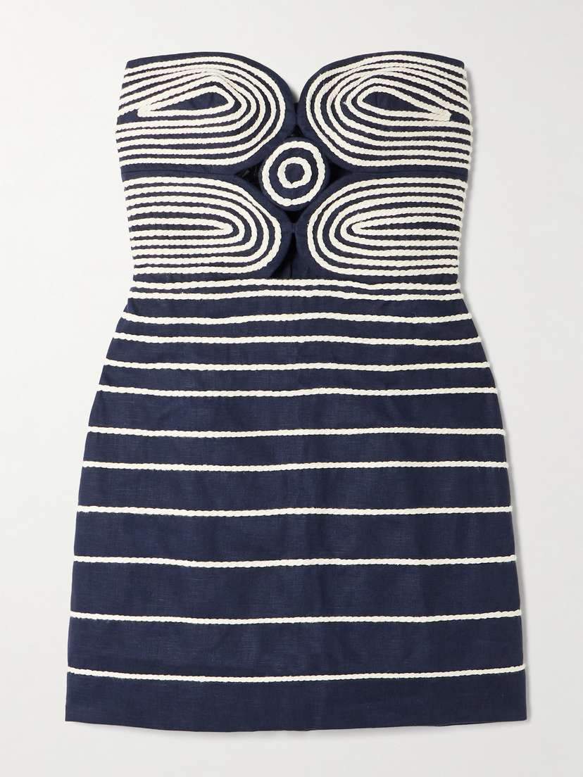 ANDRES OTALORA Muy Poetica Strapless Rope-trimmed Cutout Linen Mini Dress