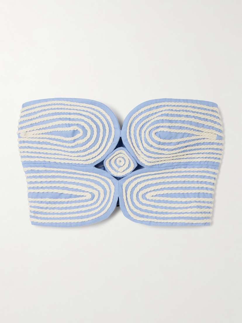 ANDRES OTALORA Baia Cutout Embroidered Linen Bustier Top