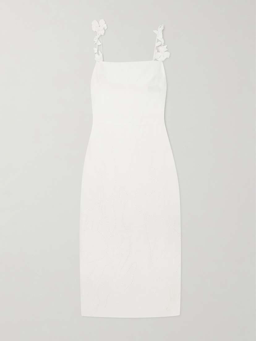 ANDRES OTALORA Petalos Embroidered Linen Midi Dress