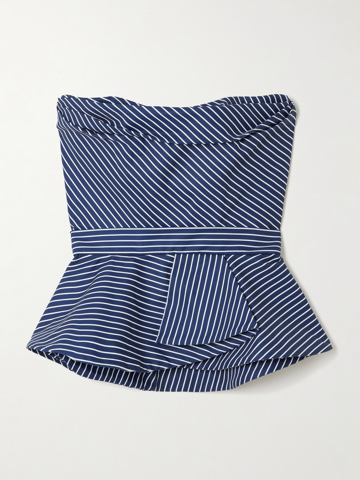 Andres Otalora Alborada Strapless Striped Stretch Cotton-twill Peplum Top