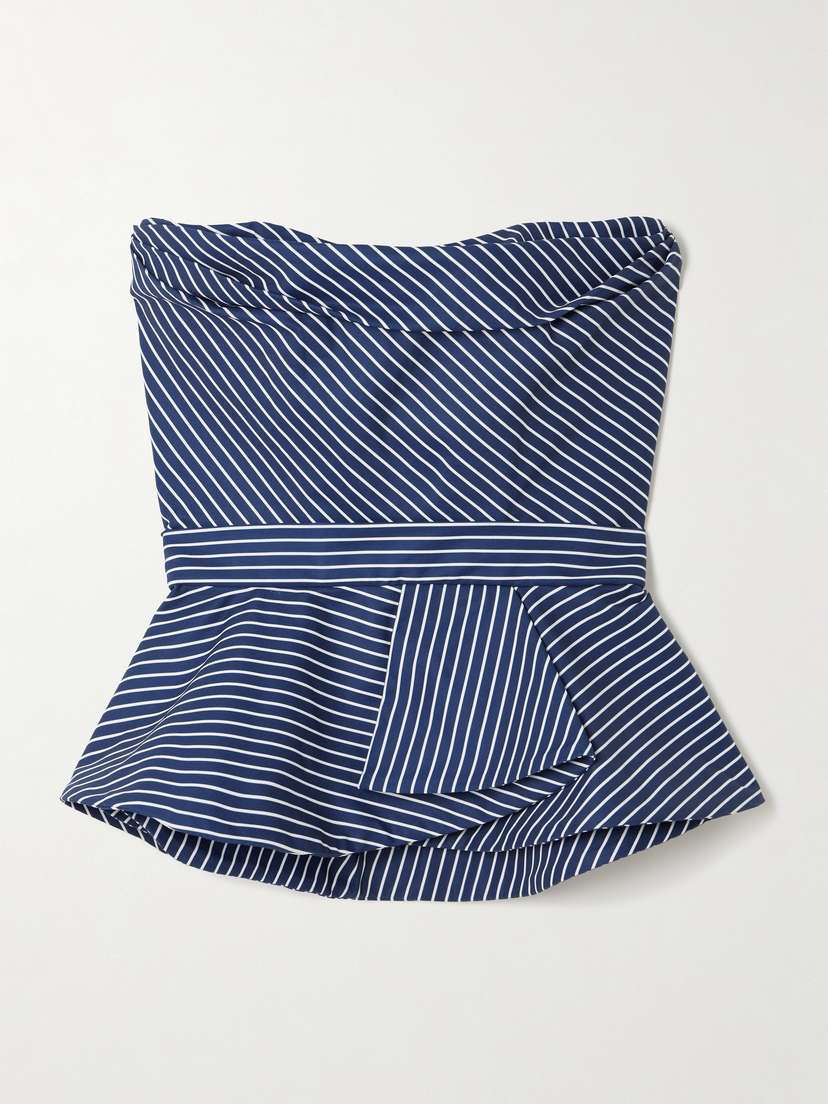ANDRES OTALORA Alborada Strapless Striped Stretch Cotton-twill Peplum Top