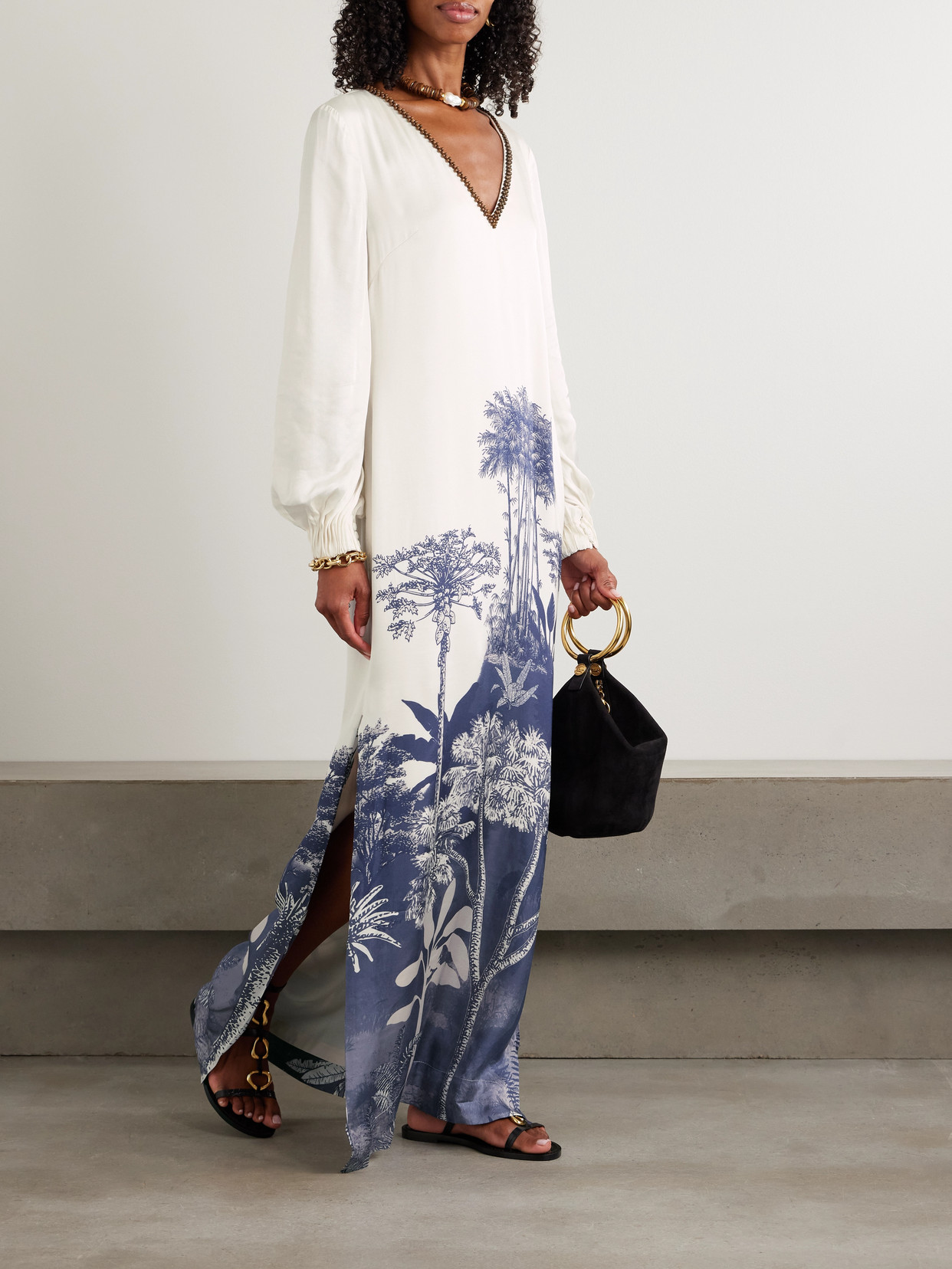 Andres Otalora Gingko Printed Lenzing™ Ecovero™-blend Maxi Dress In Red