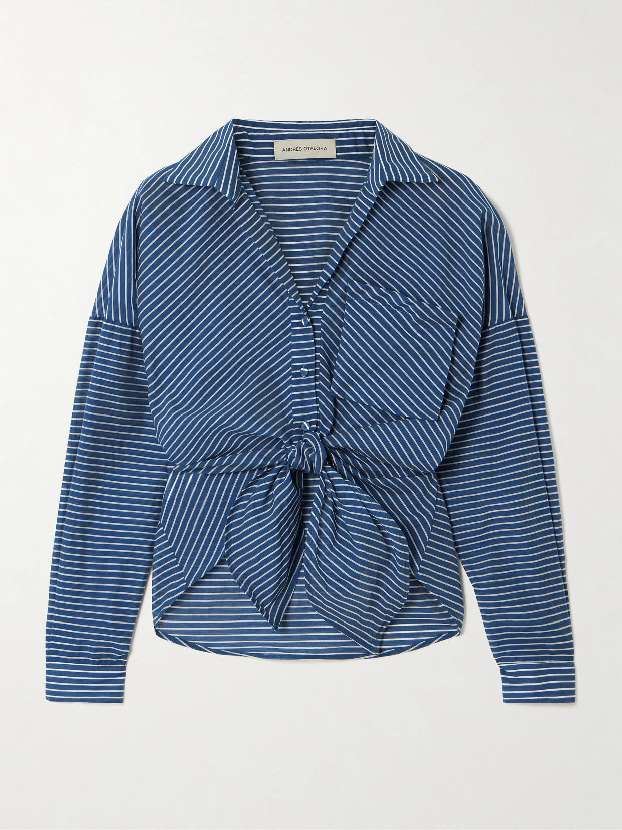 Andres Otalora Ilusion Tie-detailed Striped Cotton-voile Shirt