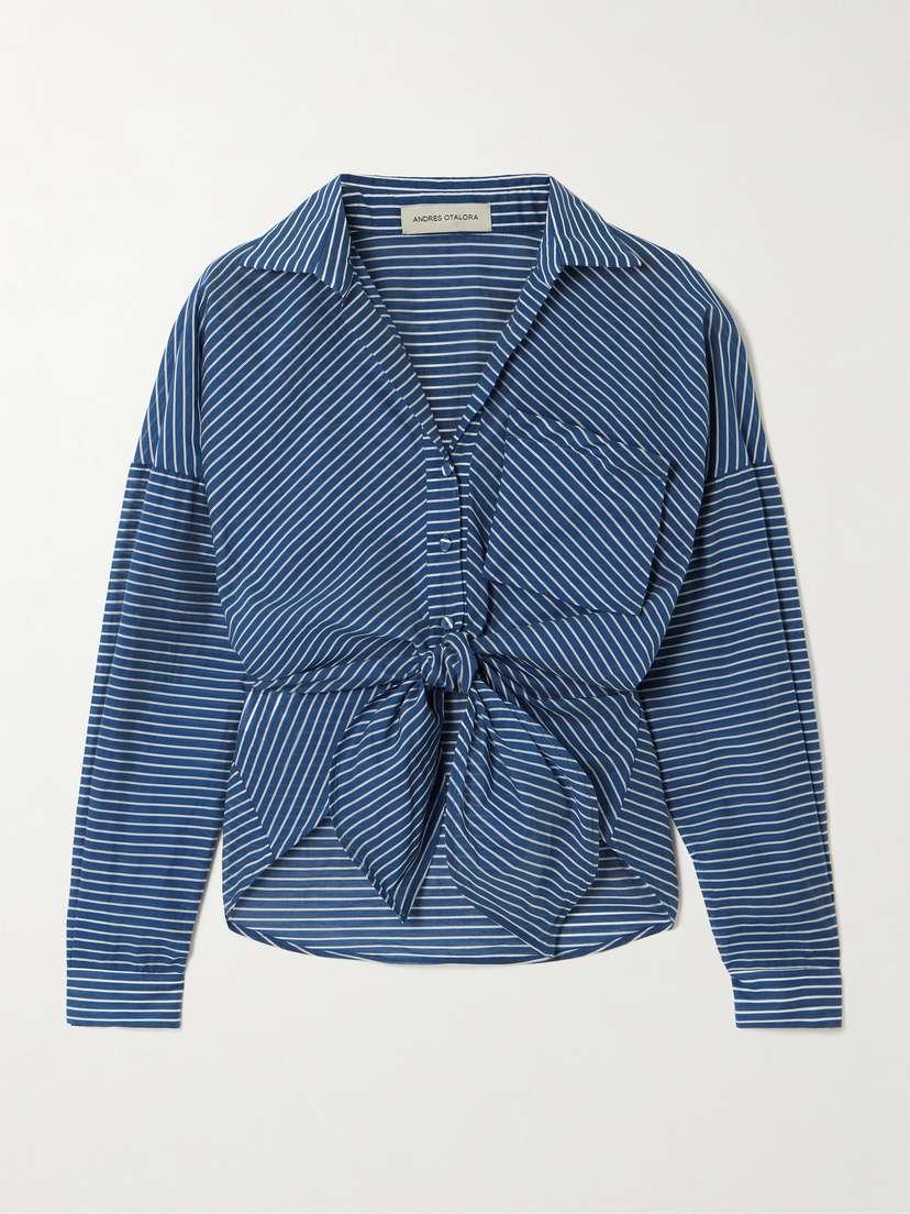 ANDRES OTALORA Ilusion Tie-detailed Striped Cotton-voile Shirt