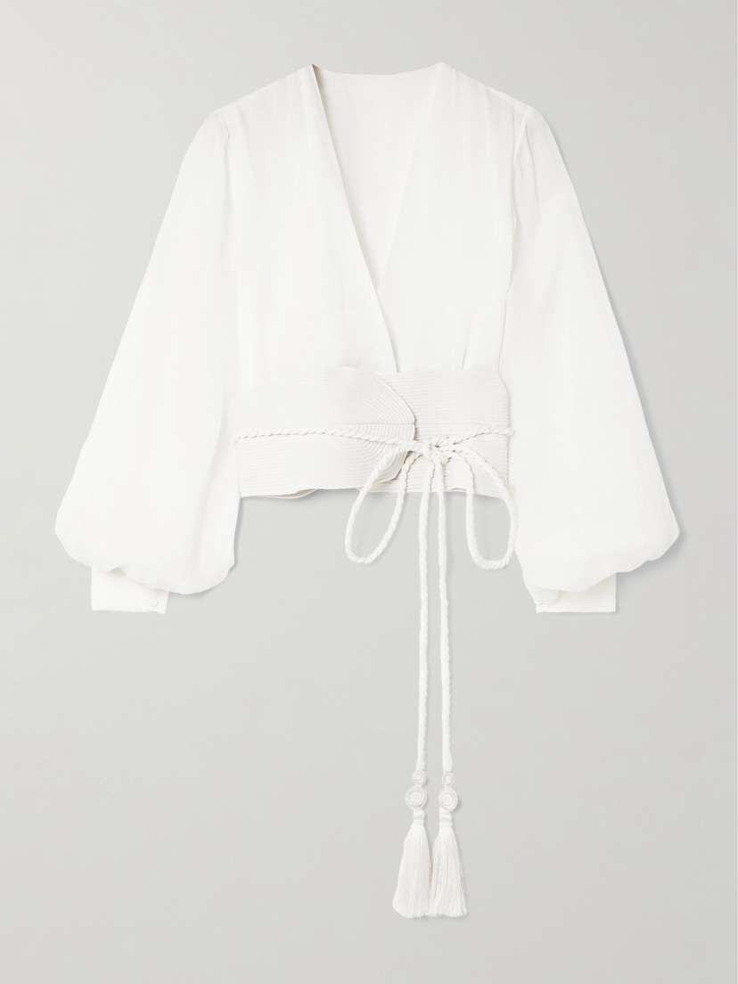 ANDRES OTALORA La Costa Braid-trimmed Belted Linen Blouse