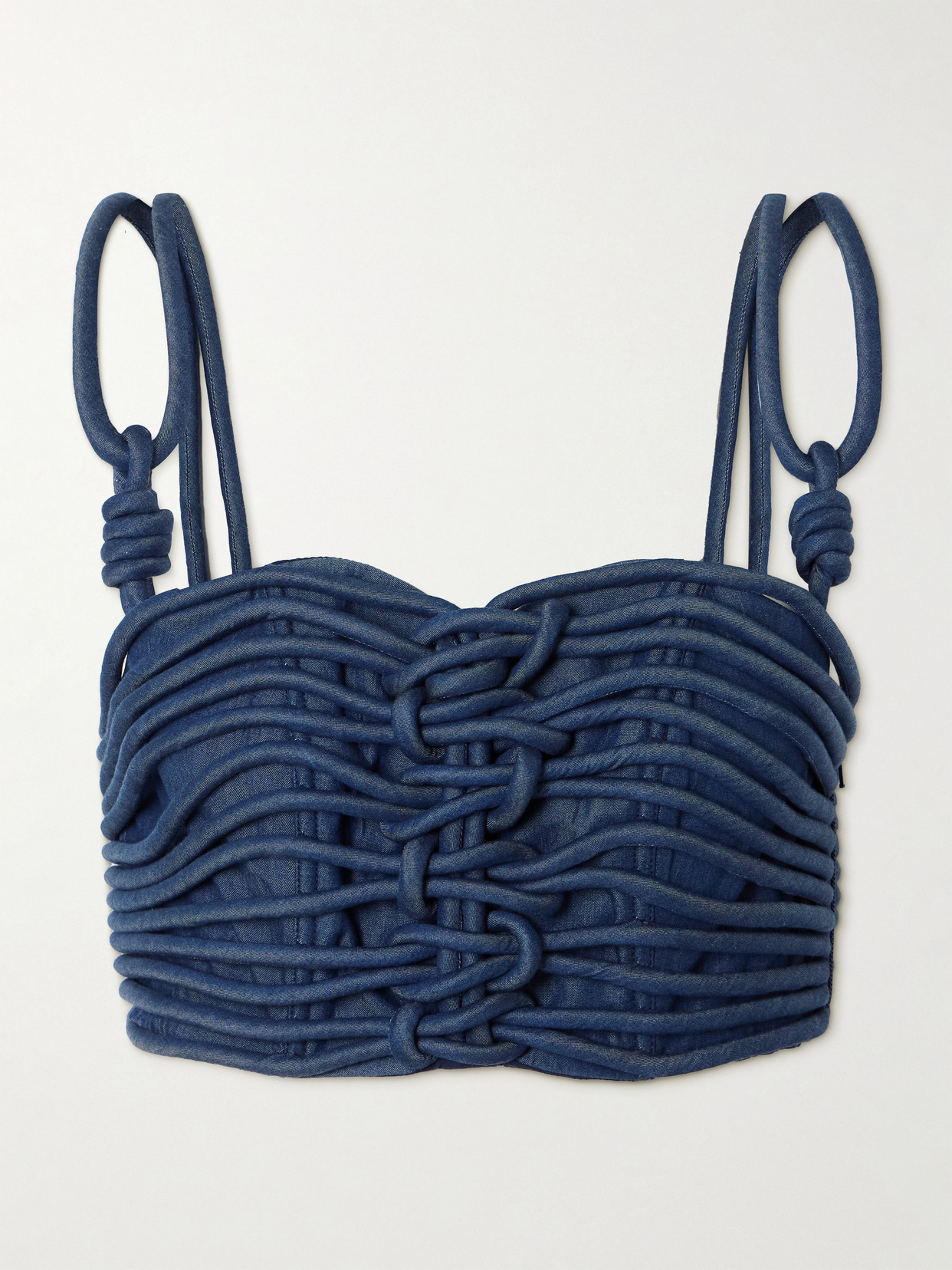 Andres Otalora Redes Cropped Corded Chambray Top