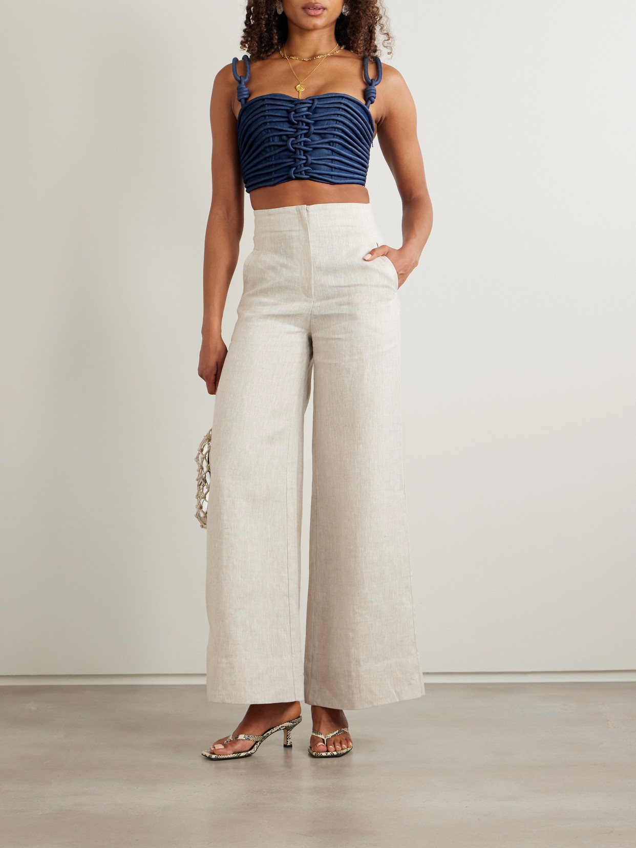 Redes Cropped Corded Chambray Top