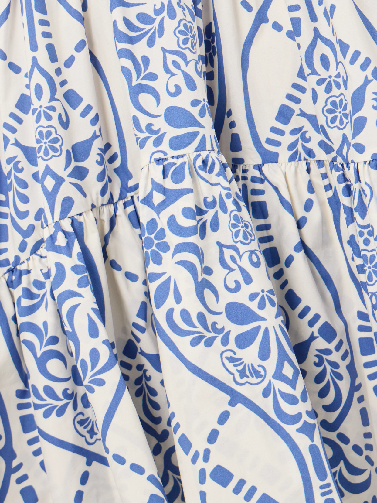 Andres Otalora Joyah Colonial Printed Tiered Asymmetric Maxi Dress In Blue