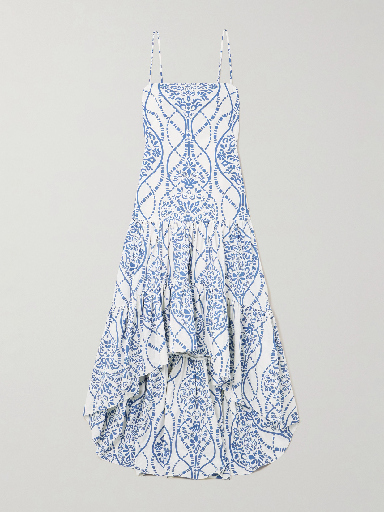 Andres Otalora Joyah Colonial Printed Tiered Asymmetric Maxi Dress