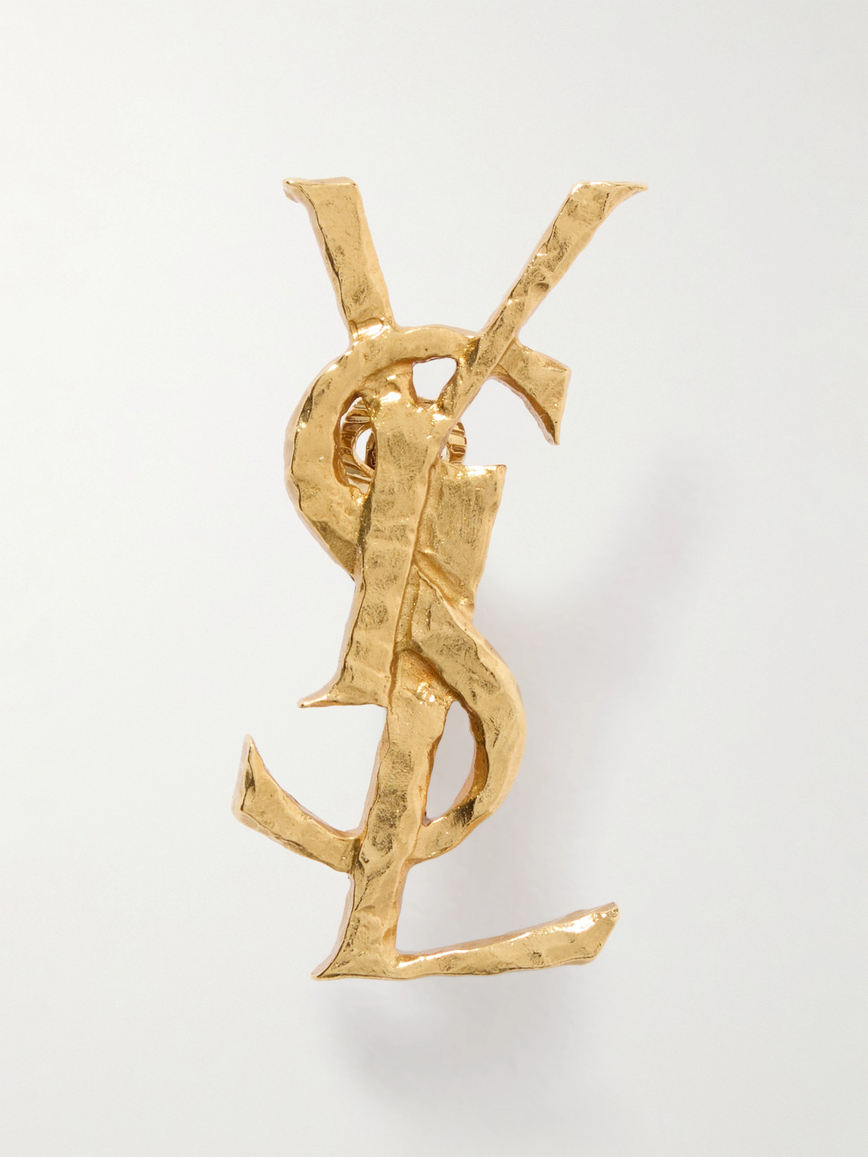 Saint Laurent Hammered Metal Cassandre Single Earring Accessories In Yellow