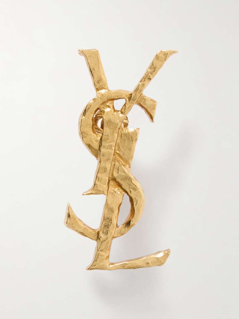 Saint Laurent Cassandre Hammered Gold-tone Single Clip Earring