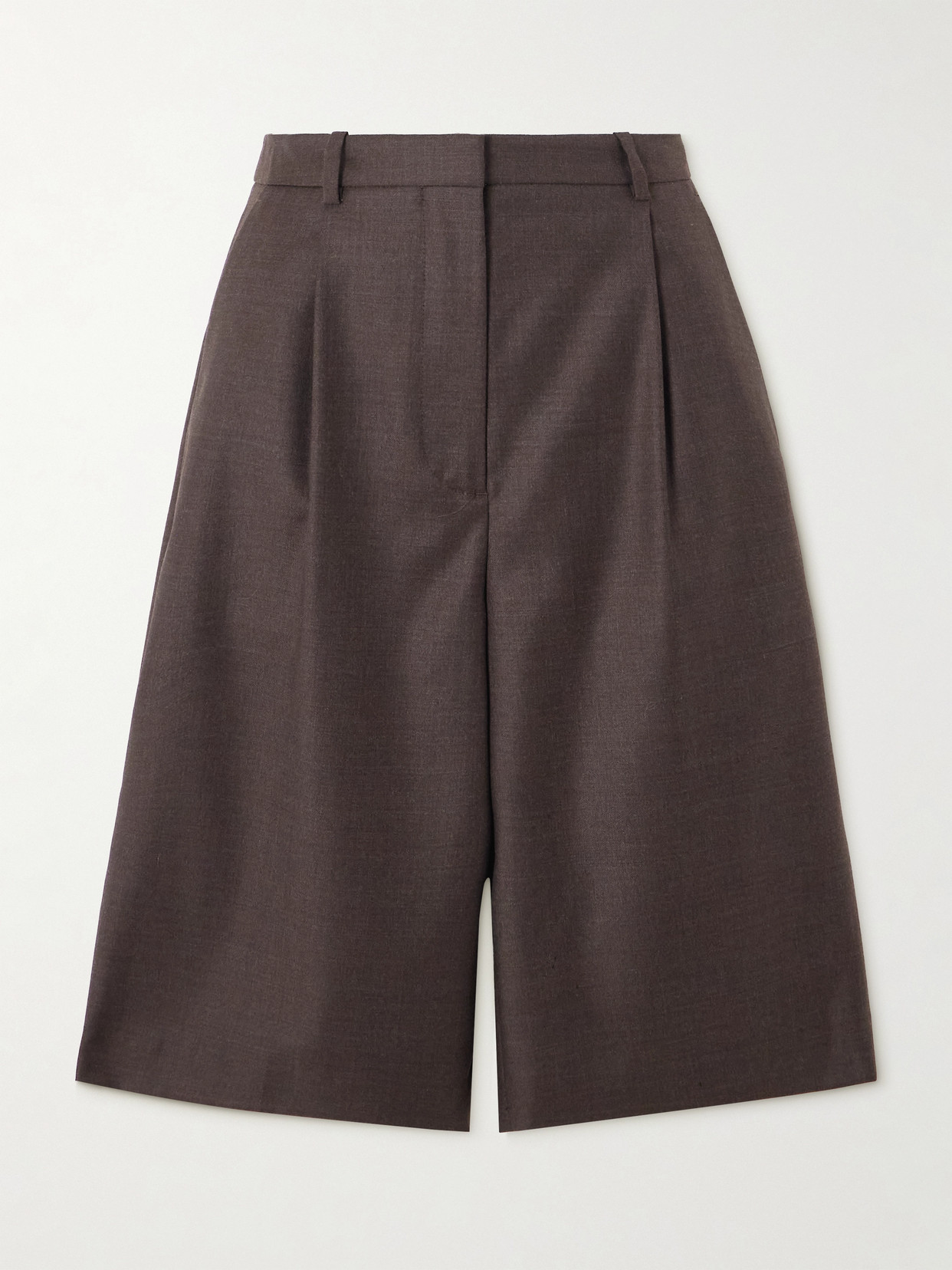 Loulou De Saison Adler Pleated Wool-twill Shorts In Brown