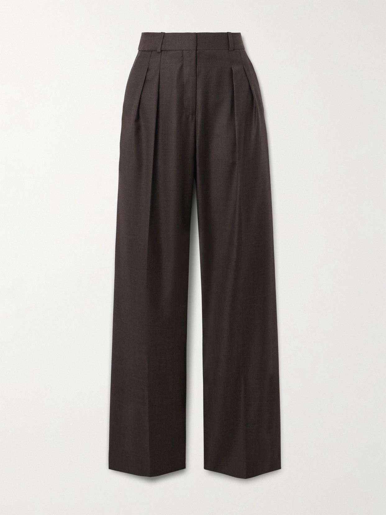 Loulou De Saison Sbiru Pleated Wool-twill Straight-leg Pants In Brown
