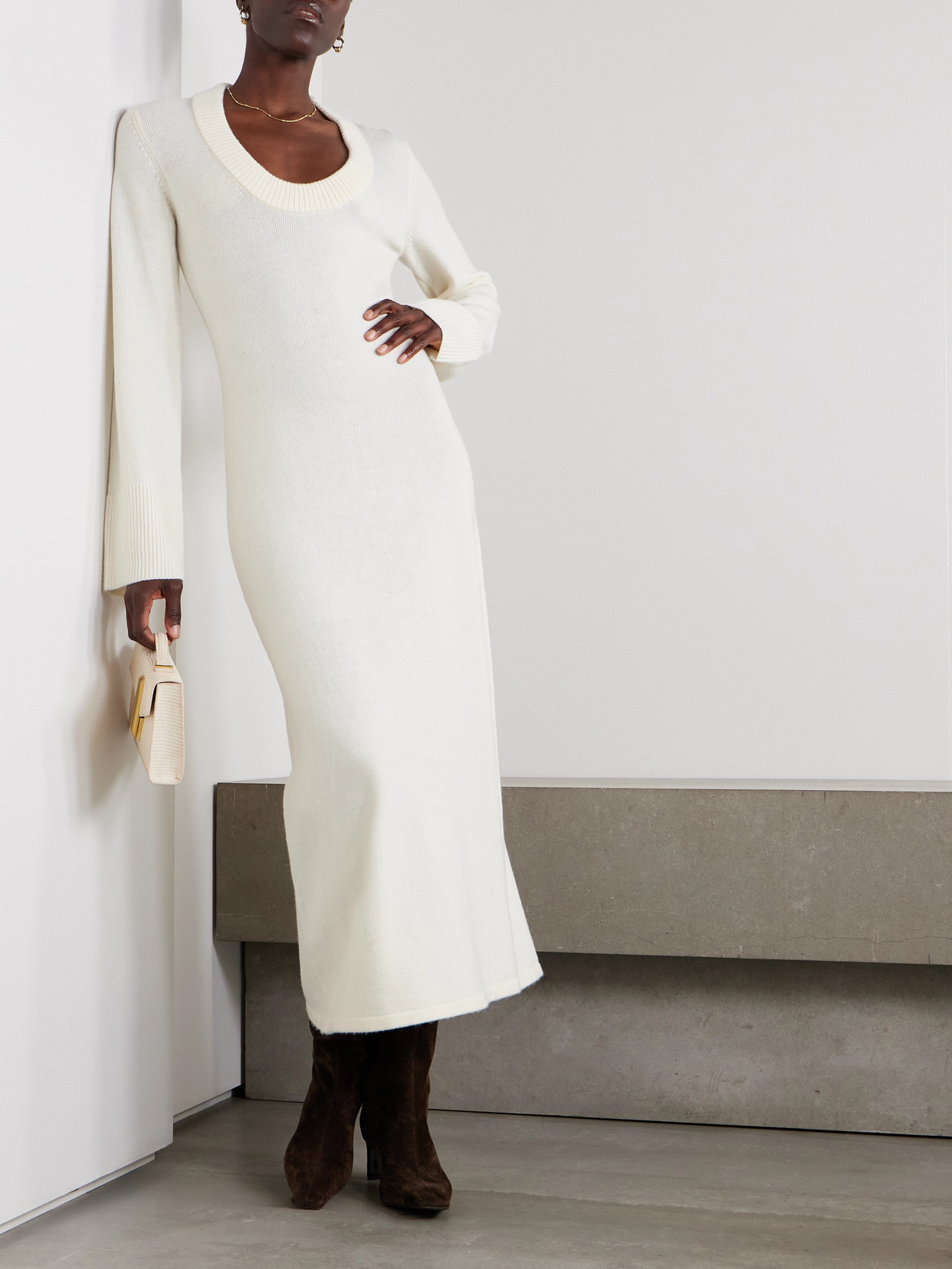 Loulou De Saison Ari Wool And Cashmere-blend Maxi Dress In White