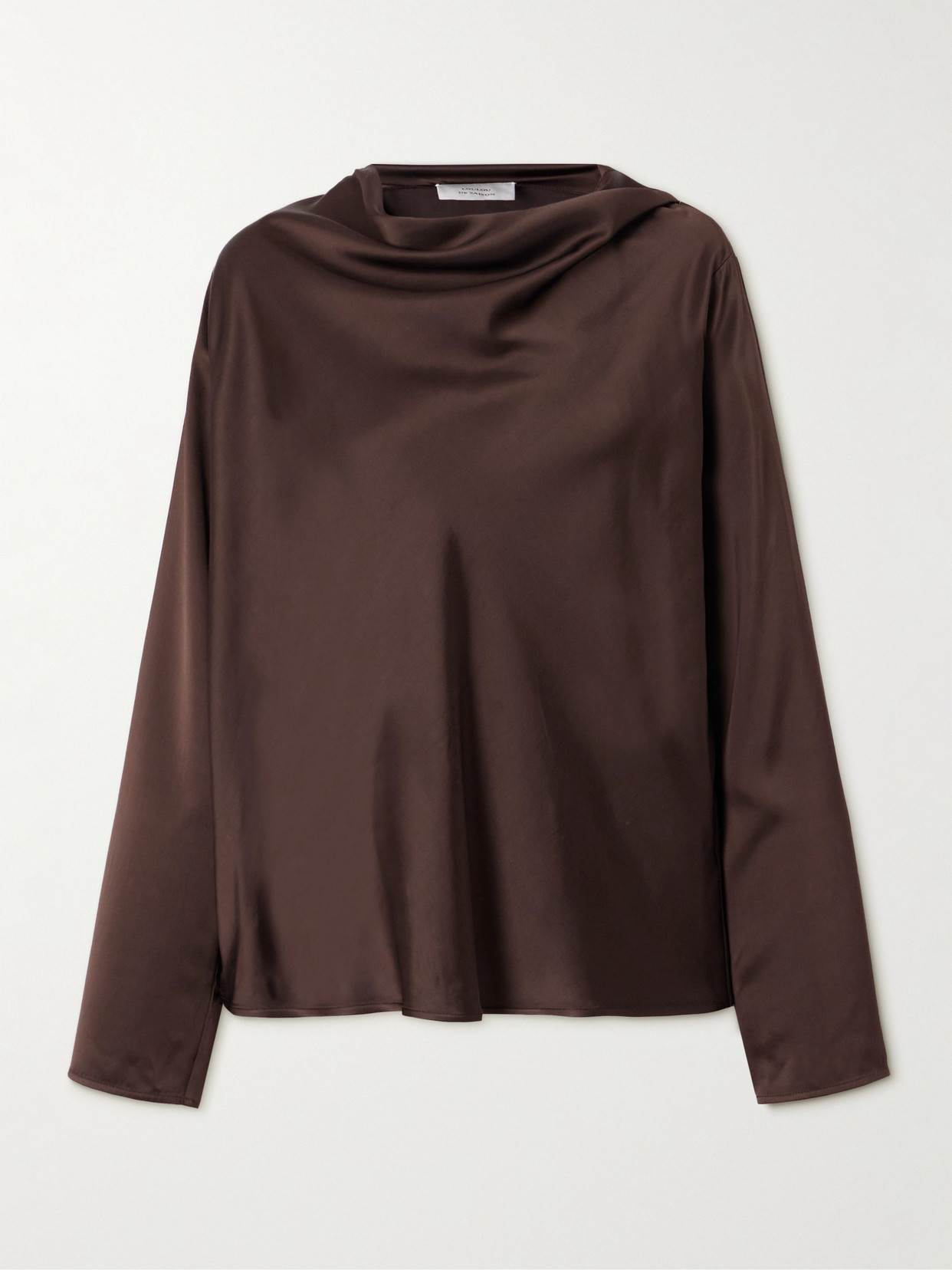 Loulou De Saison Riddy Oversized Draped Satin Blouse In Brown