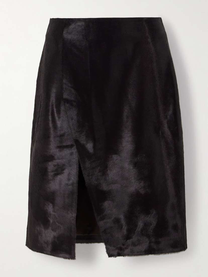 Loulou de Saison Myra Wrap-effect Calf Hair Midi Skirt