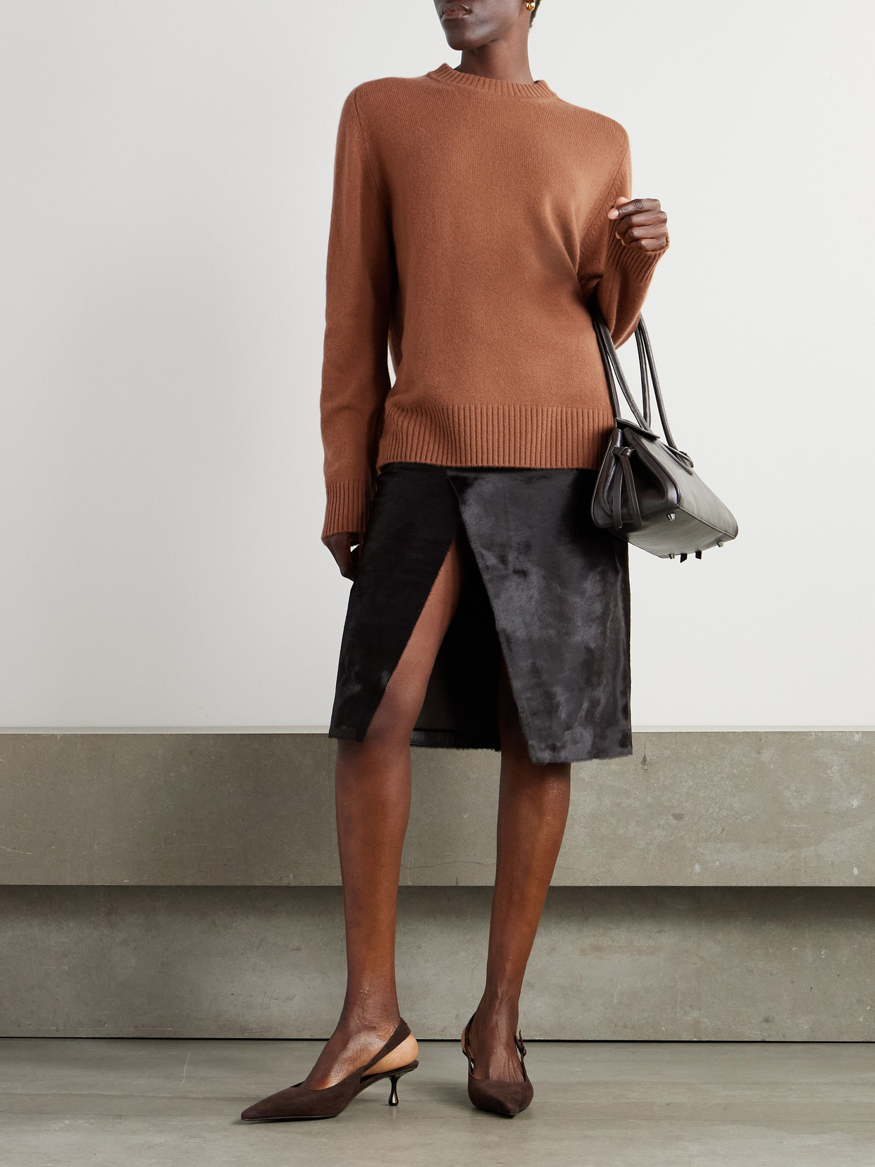 Loulou De Saison Myra Wrap-effect Calf Hair Midi Skirt In Black