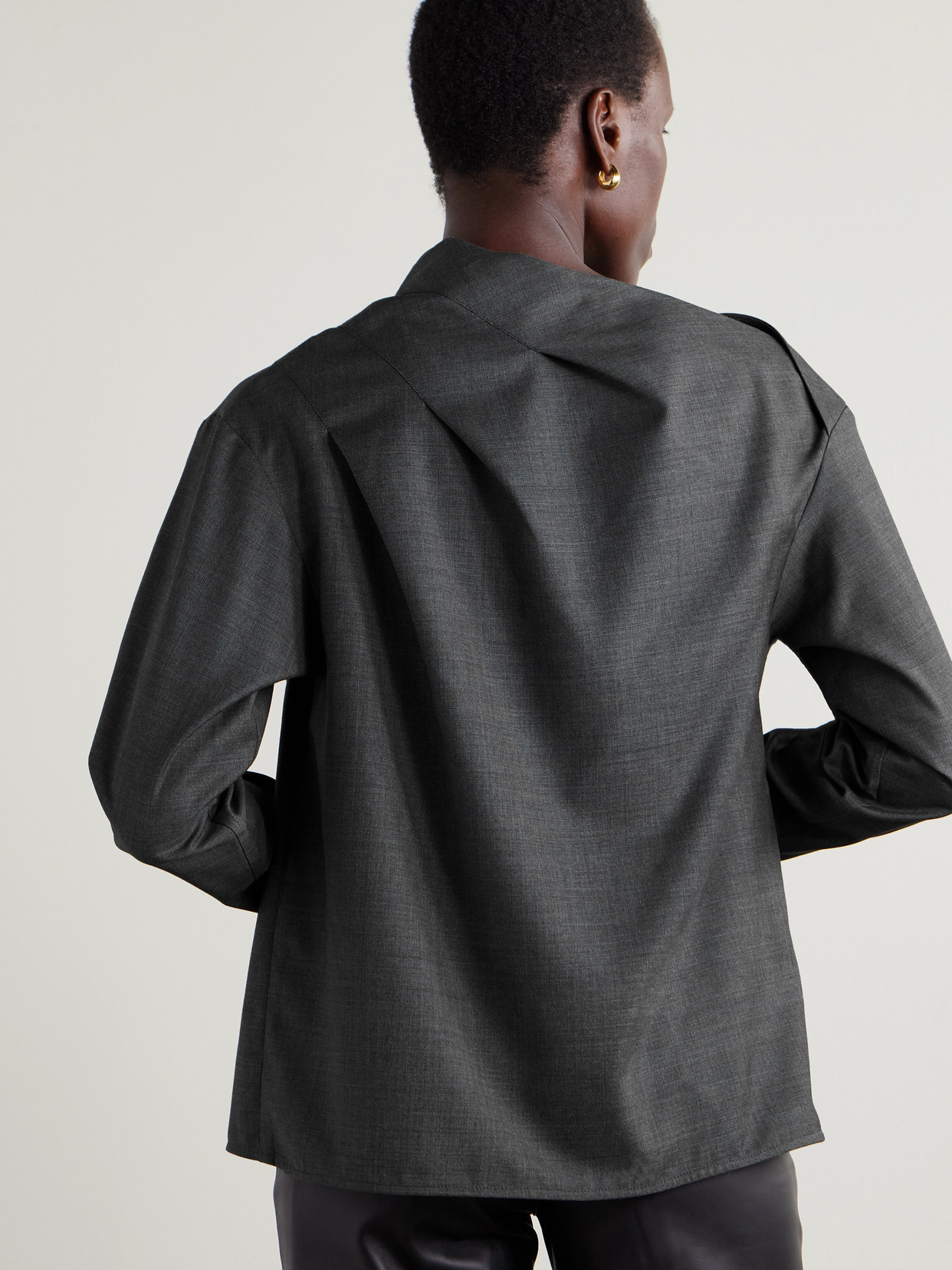 Loulou De Saison Mauris Asymmetric Pleated Draped Wool Top In Gray