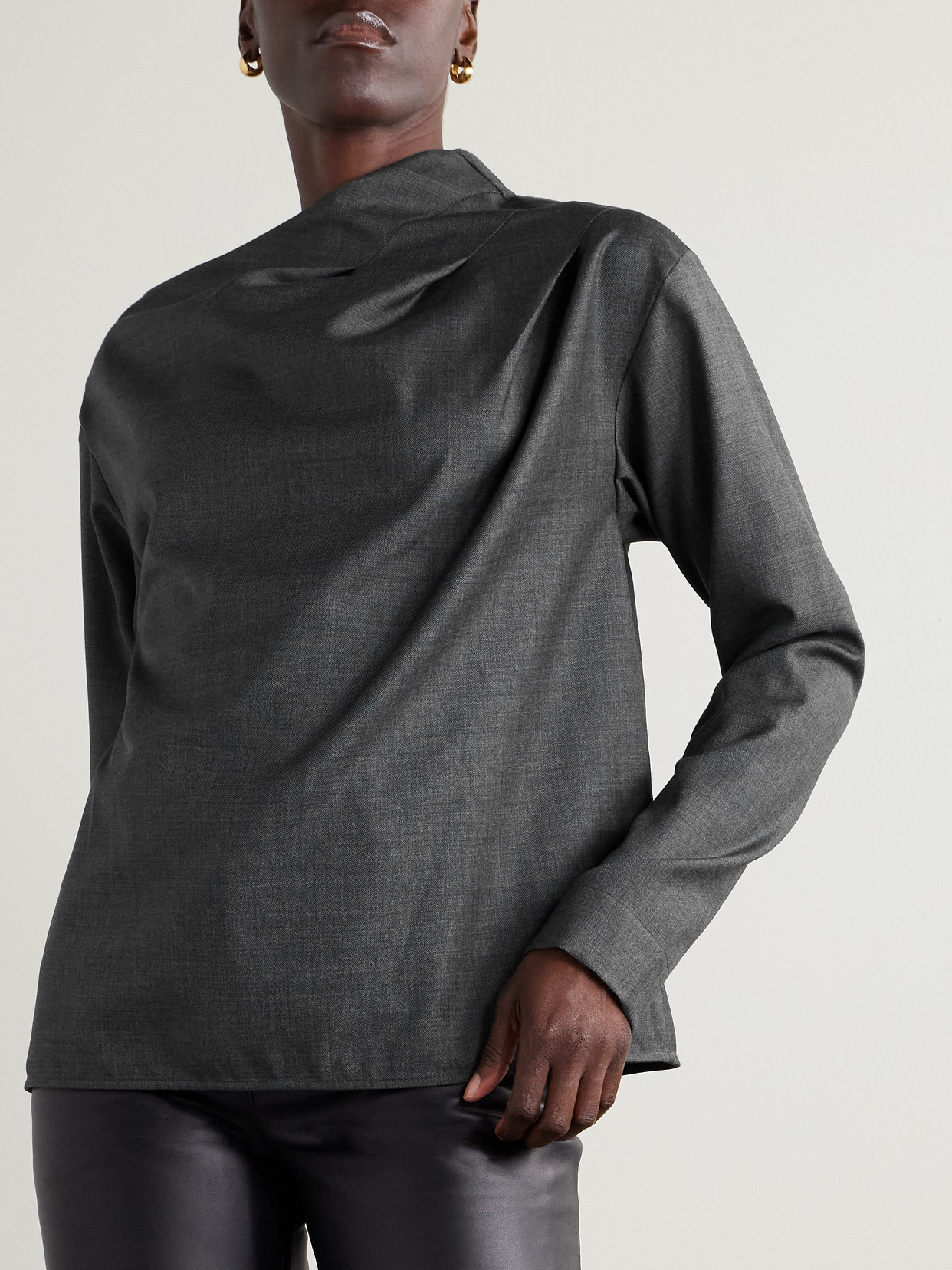 Loulou De Saison Mauris Asymmetric Pleated Draped Wool Top In Gray