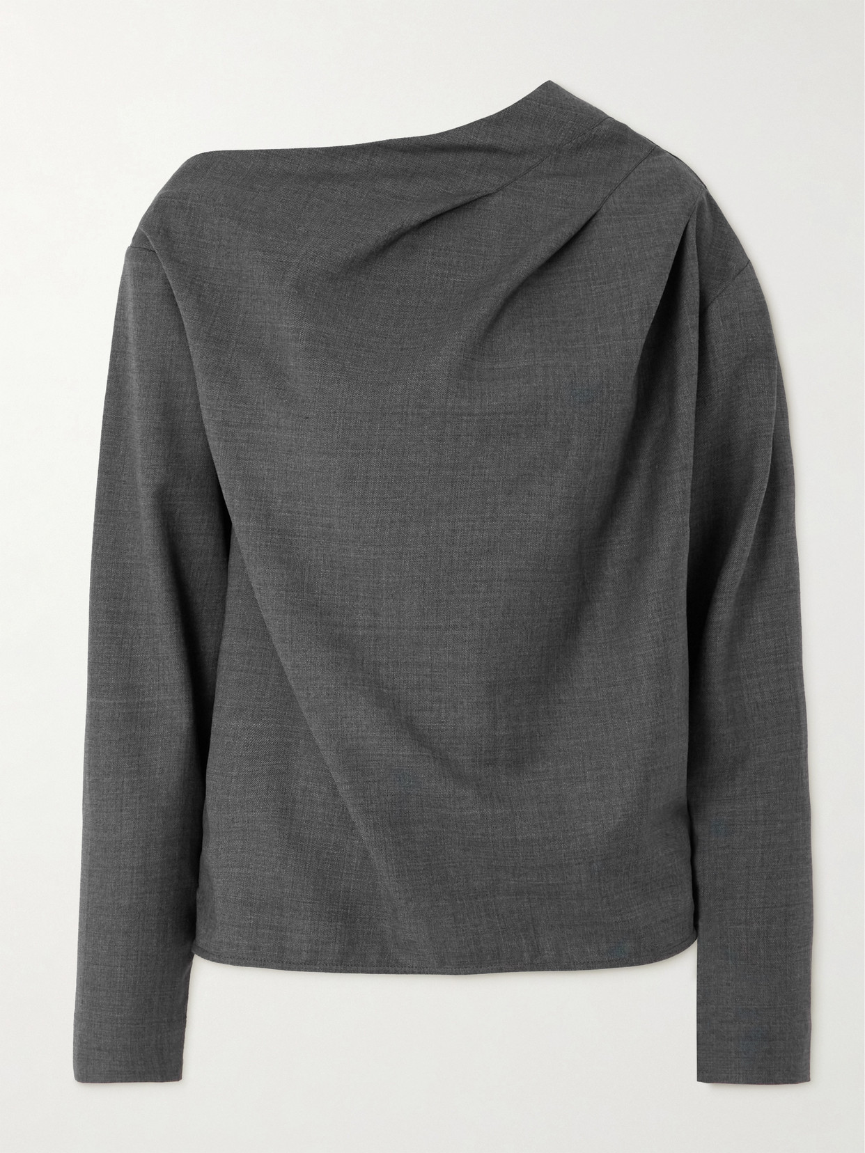 Loulou De Saison Mauris Asymmetric Pleated Draped Wool Top In Gray