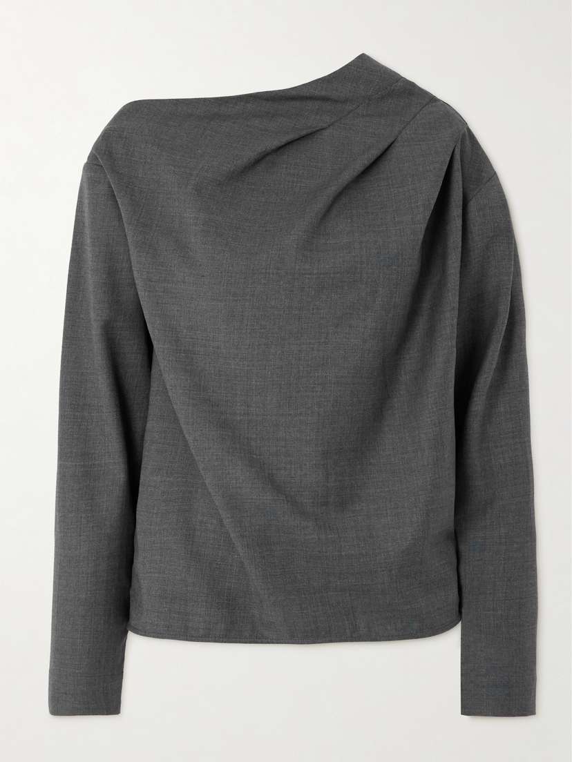 Loulou de Saison Mauris Asymmetric Pleated Draped Wool Top