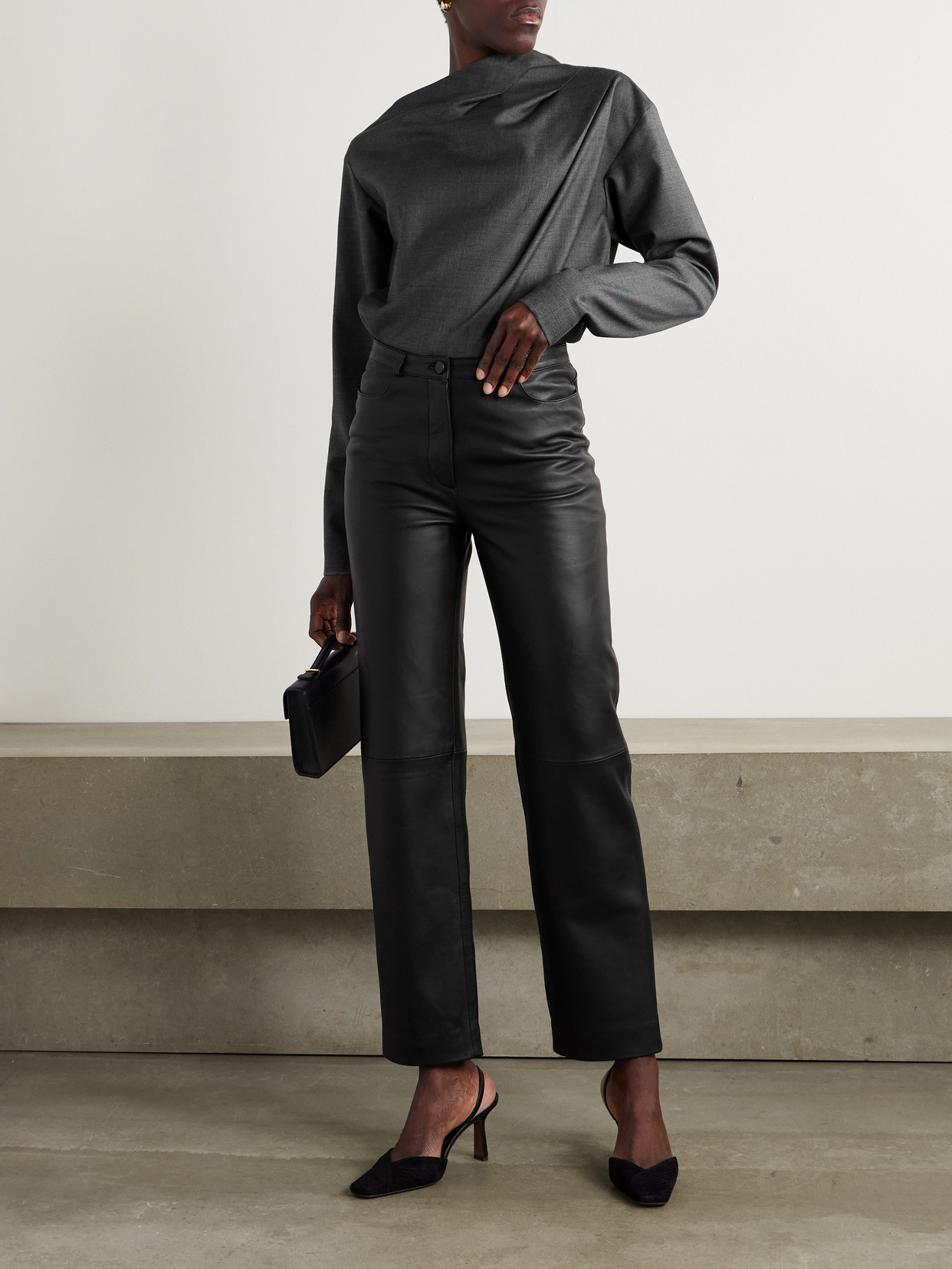 Loulou De Saison Mauris Asymmetric Pleated Draped Wool Top In Gray