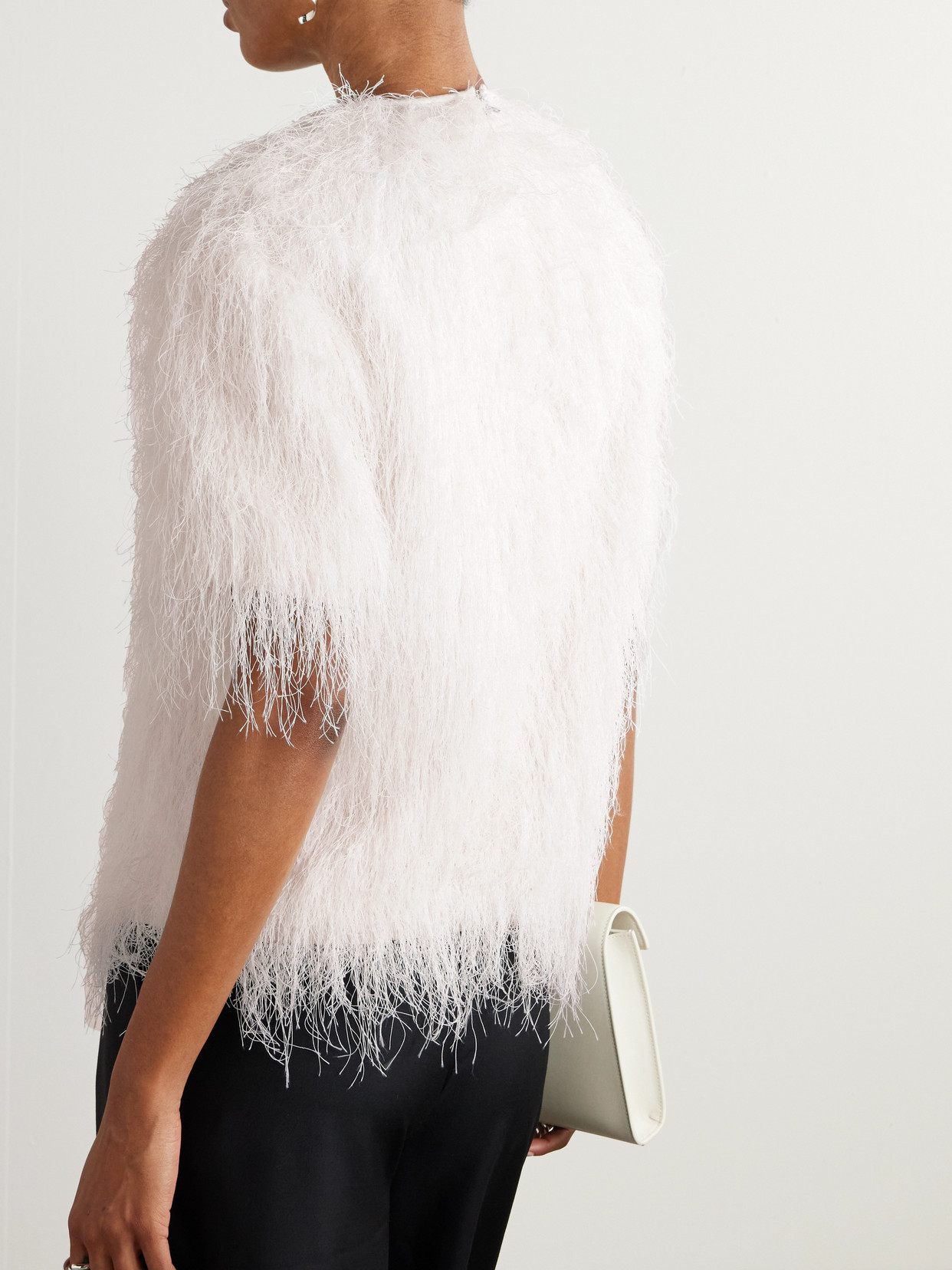 Loulou De Saison Zaro Short Sleeve Fringe Top In White