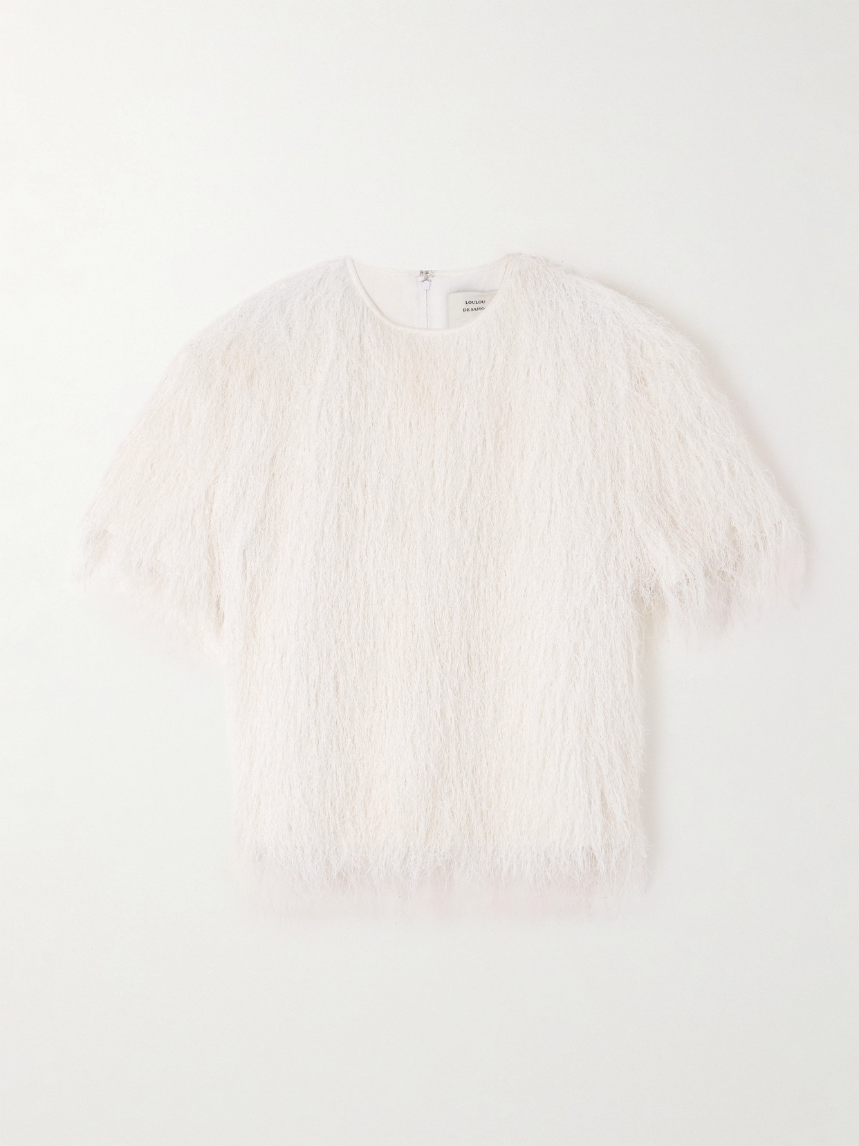 Loulou De Saison Zaro Short Sleeve Fringe Top In White