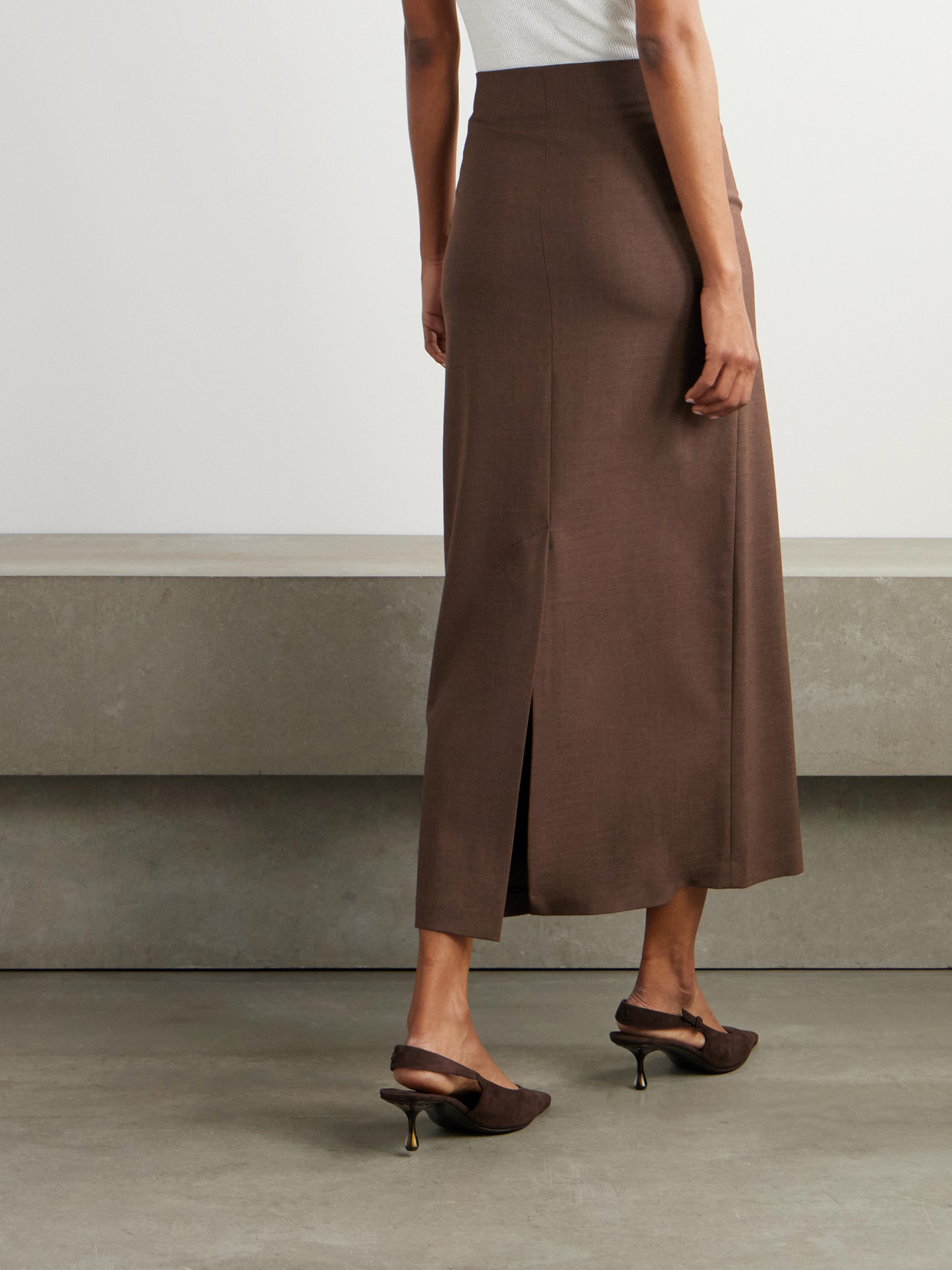 Loulou De Saison Samos Wool-blend Twill Midi Skirt In Brown