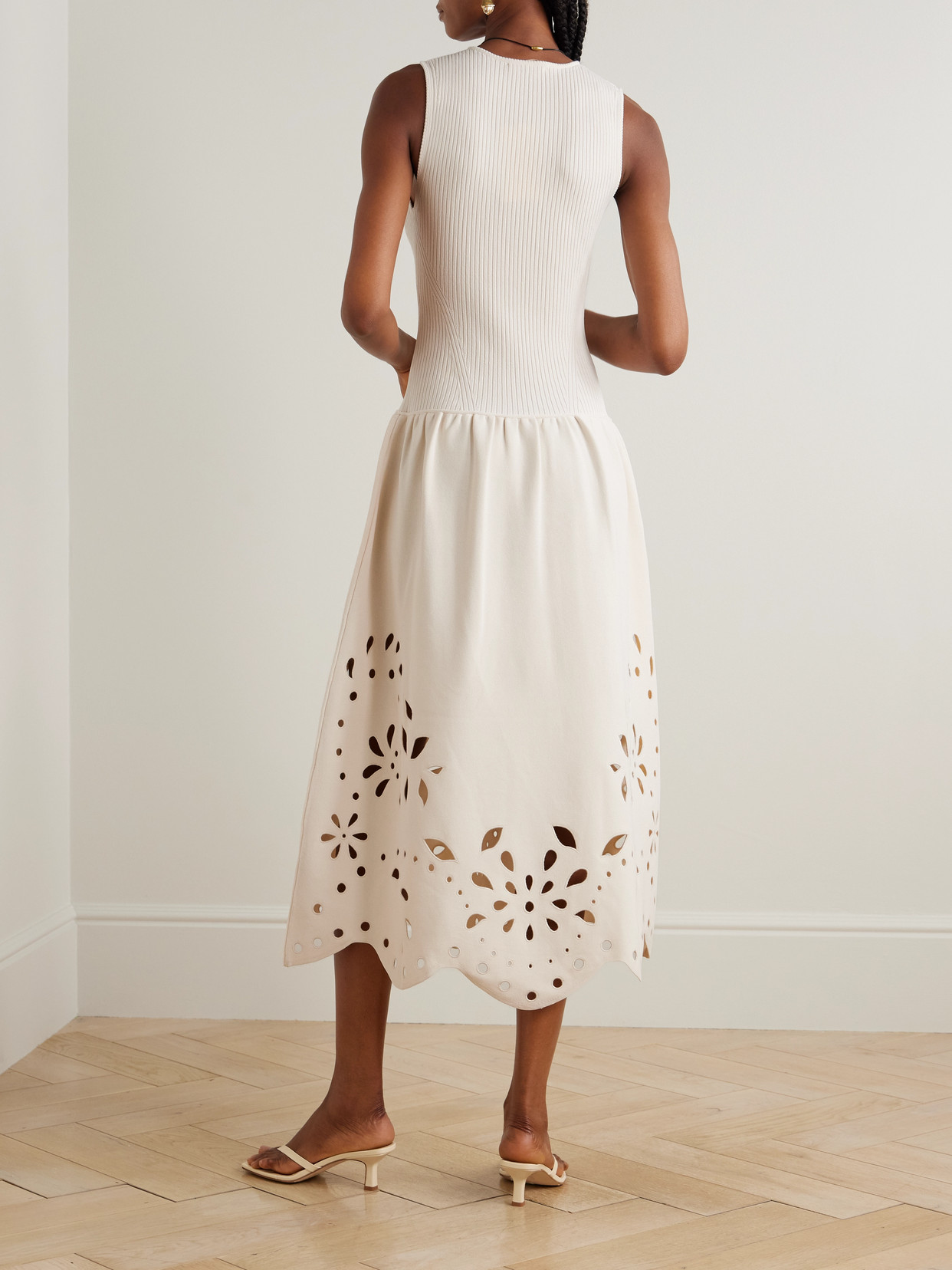 Ulla Johnson Rosaline Ribbed-knit And Broderie Anglaise Jersey Midi Dress