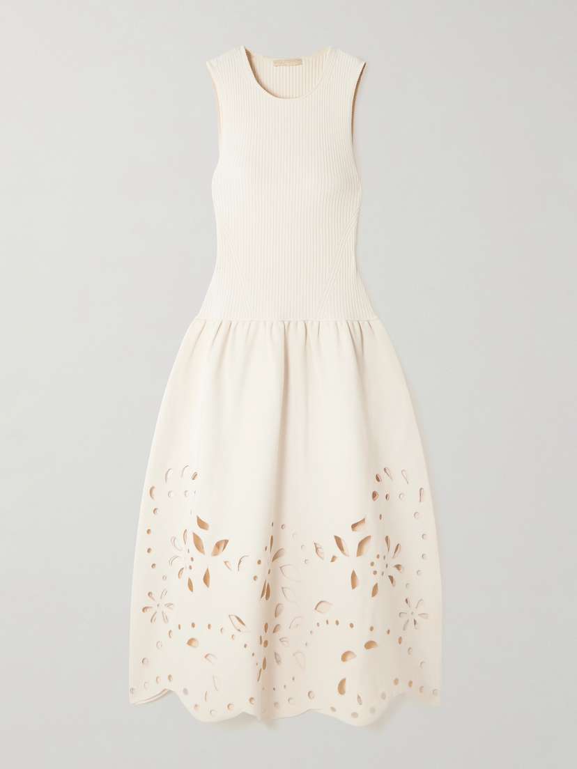 Ulla Johnson Rosaline Ribbed-knit And Broderie Anglaise Jersey Midi Dress