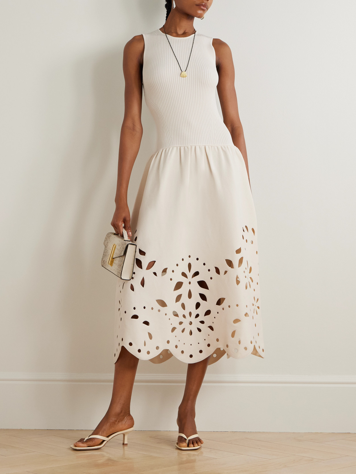 Ulla Johnson Rosaline Ribbed-knit And Broderie Anglaise Jersey Midi Dress