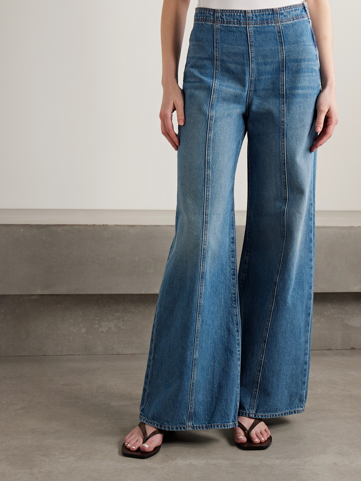 Ulla Johnson The Bianca Paneled High-rise Wide-leg Jeans In Blue