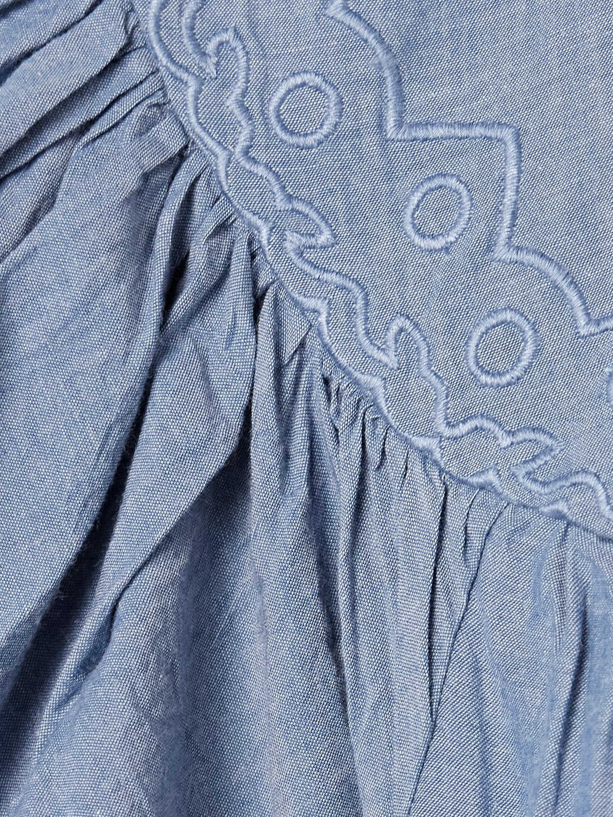 Ulla Johnson Effie Embroidered Mesh-trimmed Cotton-chambray Blouse In Blue