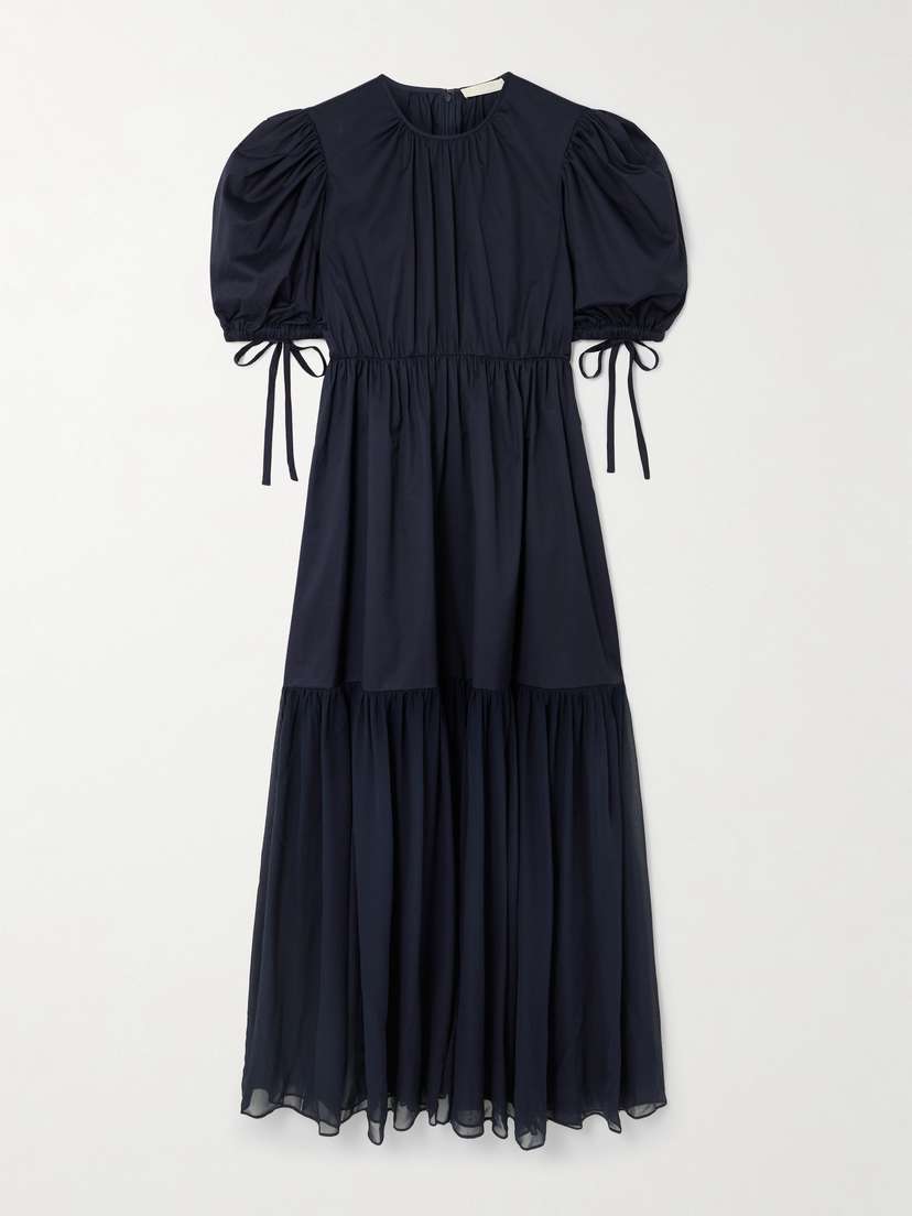 Ulla Johnson Collage Gathered Cotton-poplin And Silk-georgette Midi Dress