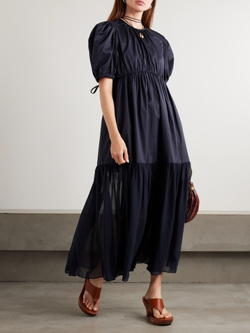 Ulla Johnson Collage gathered cotton-poplin and silk-georgette midi dress