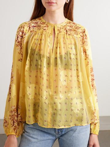 Ulla Johnson Aster picot-trimmed printed silk-blend crepon blouse