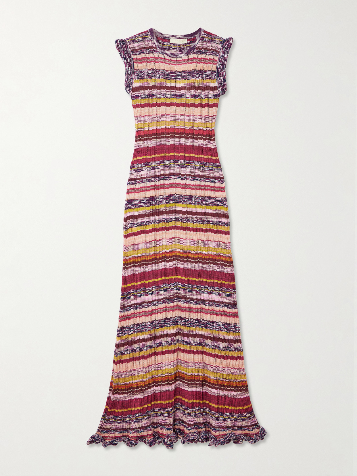 Ulla Johnson Ajak Ruffled Striped Ribbed-knit Midi Dress