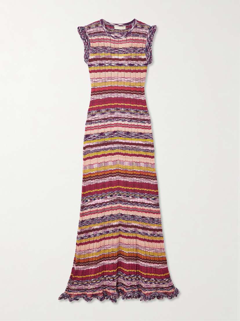 Ulla Johnson Ajak Ruffled Striped Ribbed-knit Midi Dress