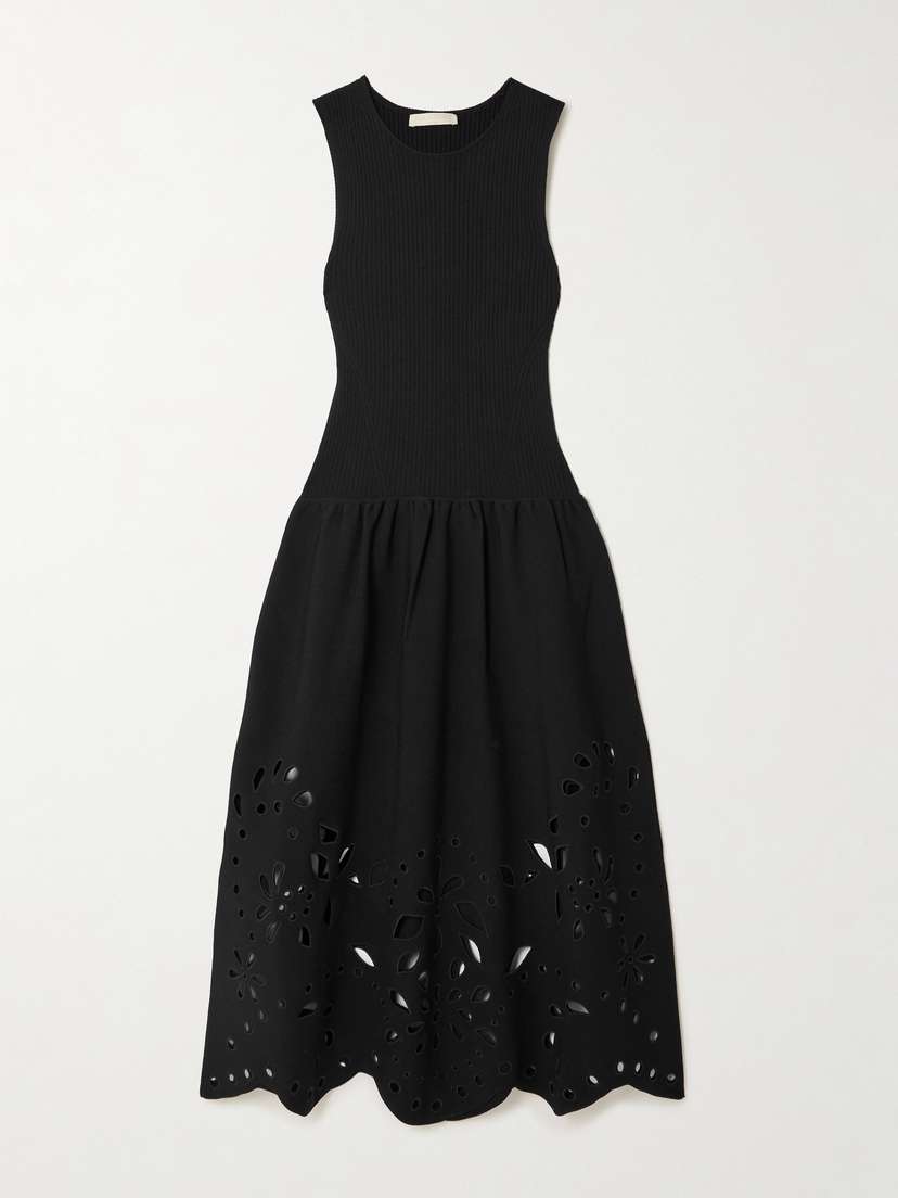 Ulla Johnson Rosaline Ribbed-knit And Broderie Anglaise Jersey Midi Dress