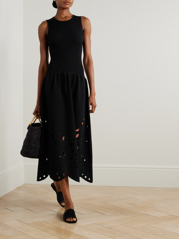 Ulla Johnson Rosaline ribbed-knit and broderie anglaise jersey midi dress
