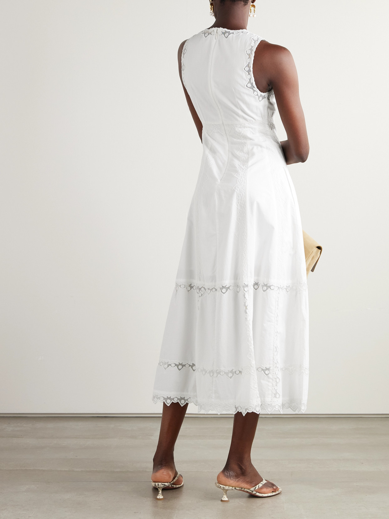 Ulla Johnson Anela Embroidered Tulle-trimmed Cotton-poplin Midi Dress In White
