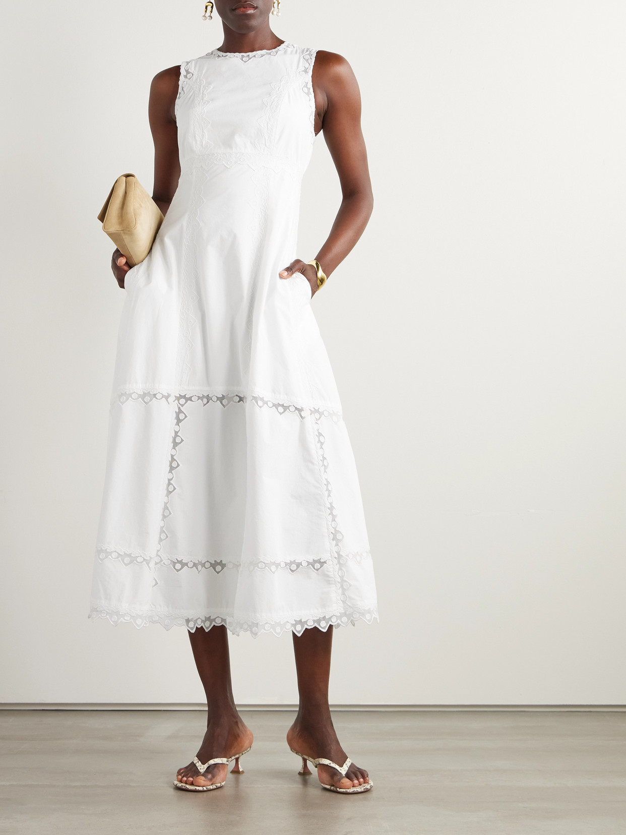 Ulla Johnson Anela Embroidered Tulle-trimmed Cotton-poplin Midi Dress In White
