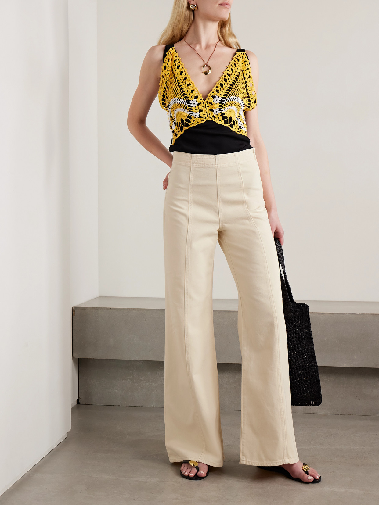 Ulla Johnson The Bianca Paneled High-rise Wide-leg Jeans In Neutral