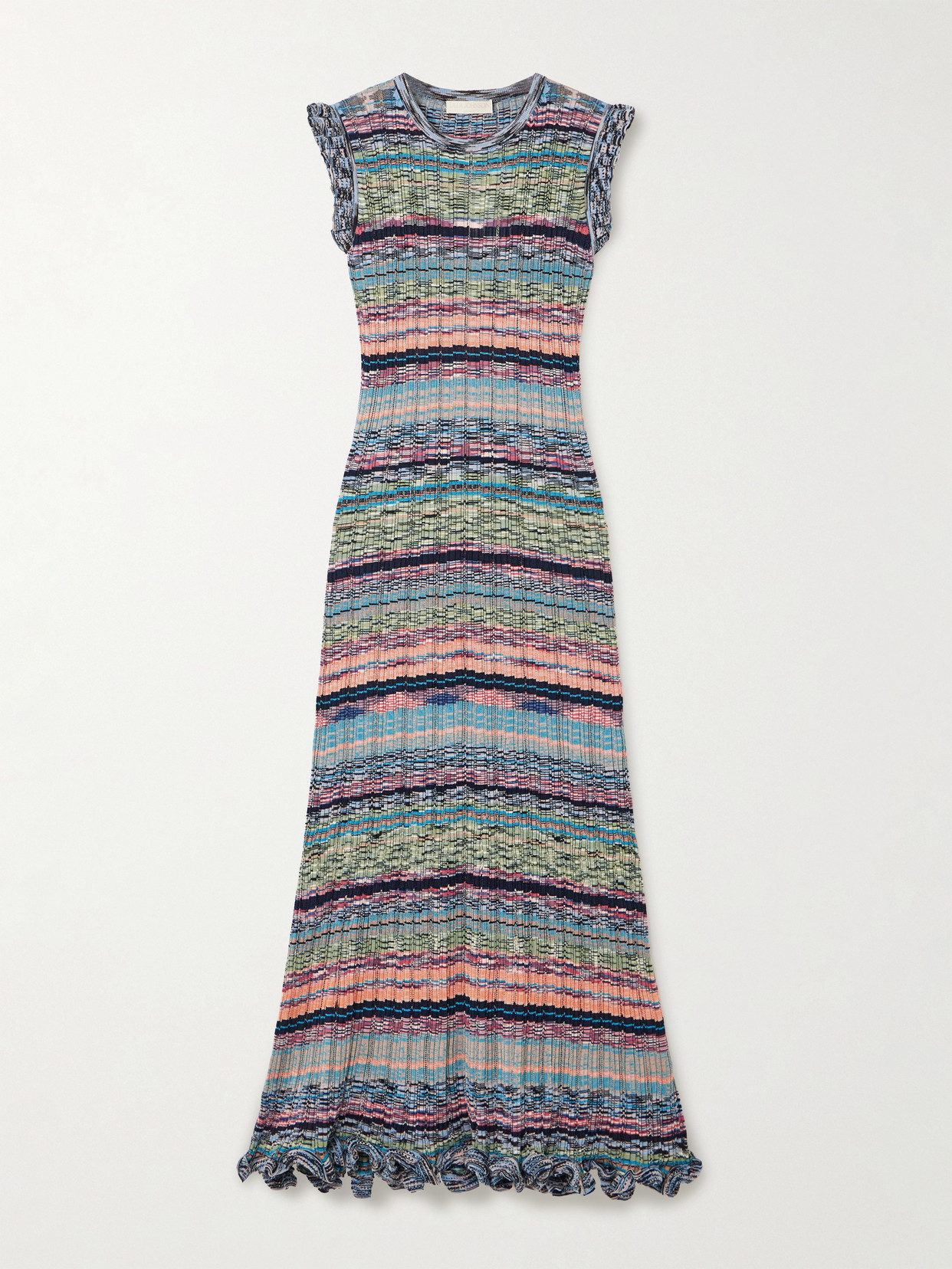 Ulla Johnson Ajak Ruffled Striped Ribbed-knit Midi Dress