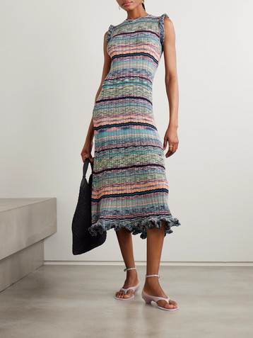 Ulla Johnson Ajak ruffled striped ribbed-knit midi dress