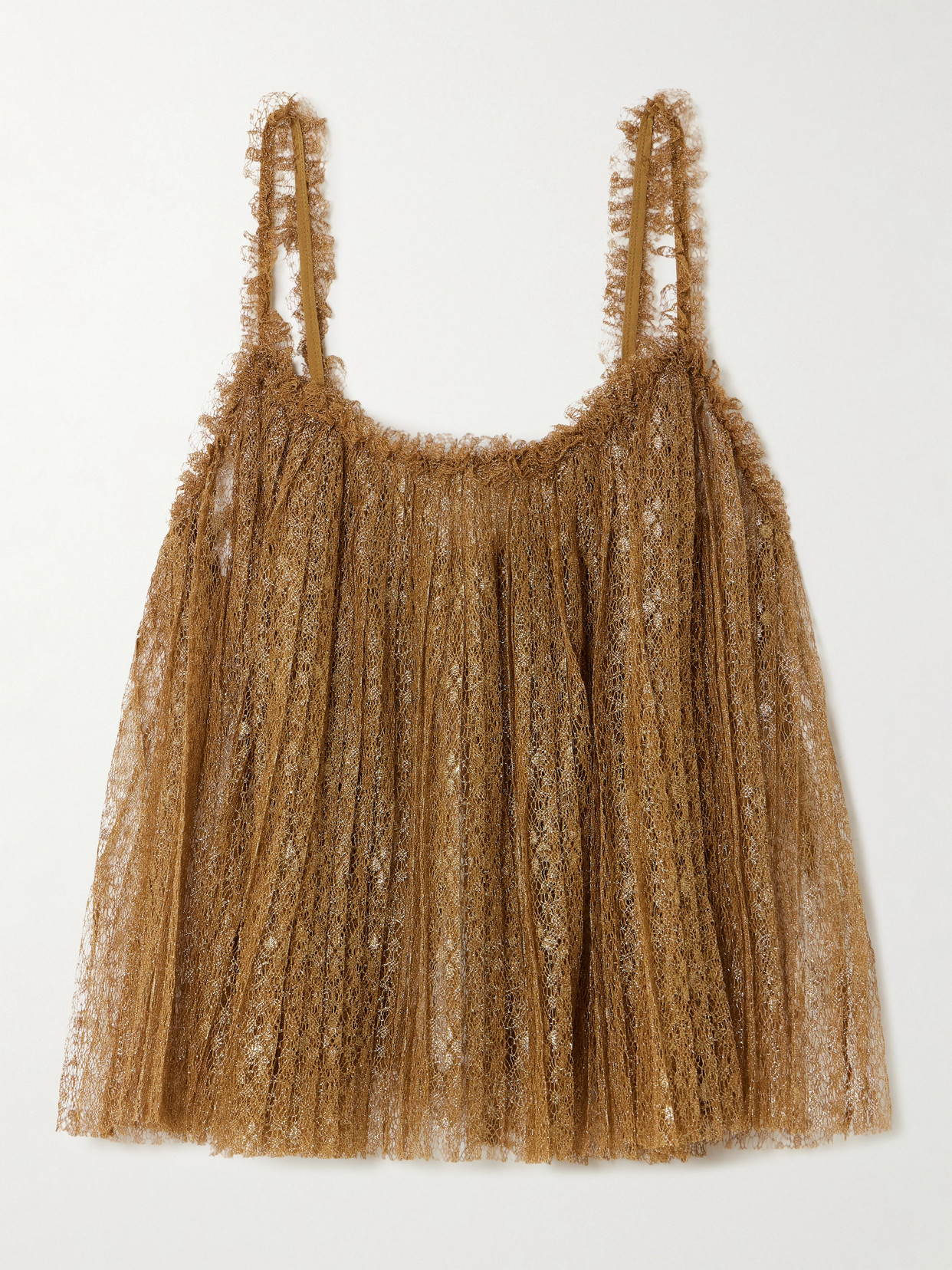 Ulla Johnson Romy Pleated Gathered Metallic Lace Camisole