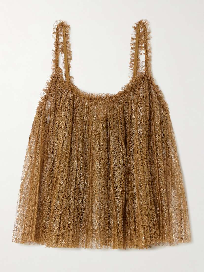 Ulla Johnson Romy Pleated Gathered Metallic Lace Camisole
