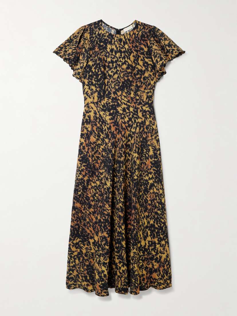 Ulla Johnson Blithe Flutter Ruffled Printed Crepe Midi Dress