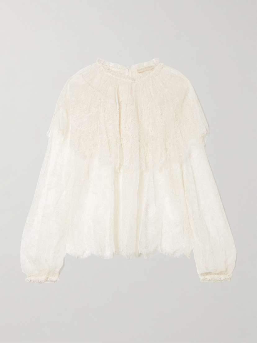 Ulla Johnson Viviane Cape-effect Ruffled Chantilly Lace Blouse